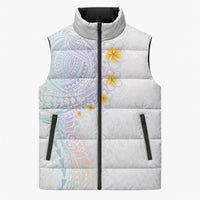 Hawaiian Tribal Tattoo and Plumeria Sleeveless Puffer Jacket Polynesian Pattern Sweet