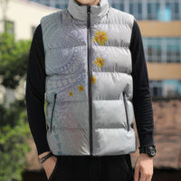 Hawaiian Tribal Tattoo and Plumeria Sleeveless Puffer Jacket Polynesian Pattern Sweet