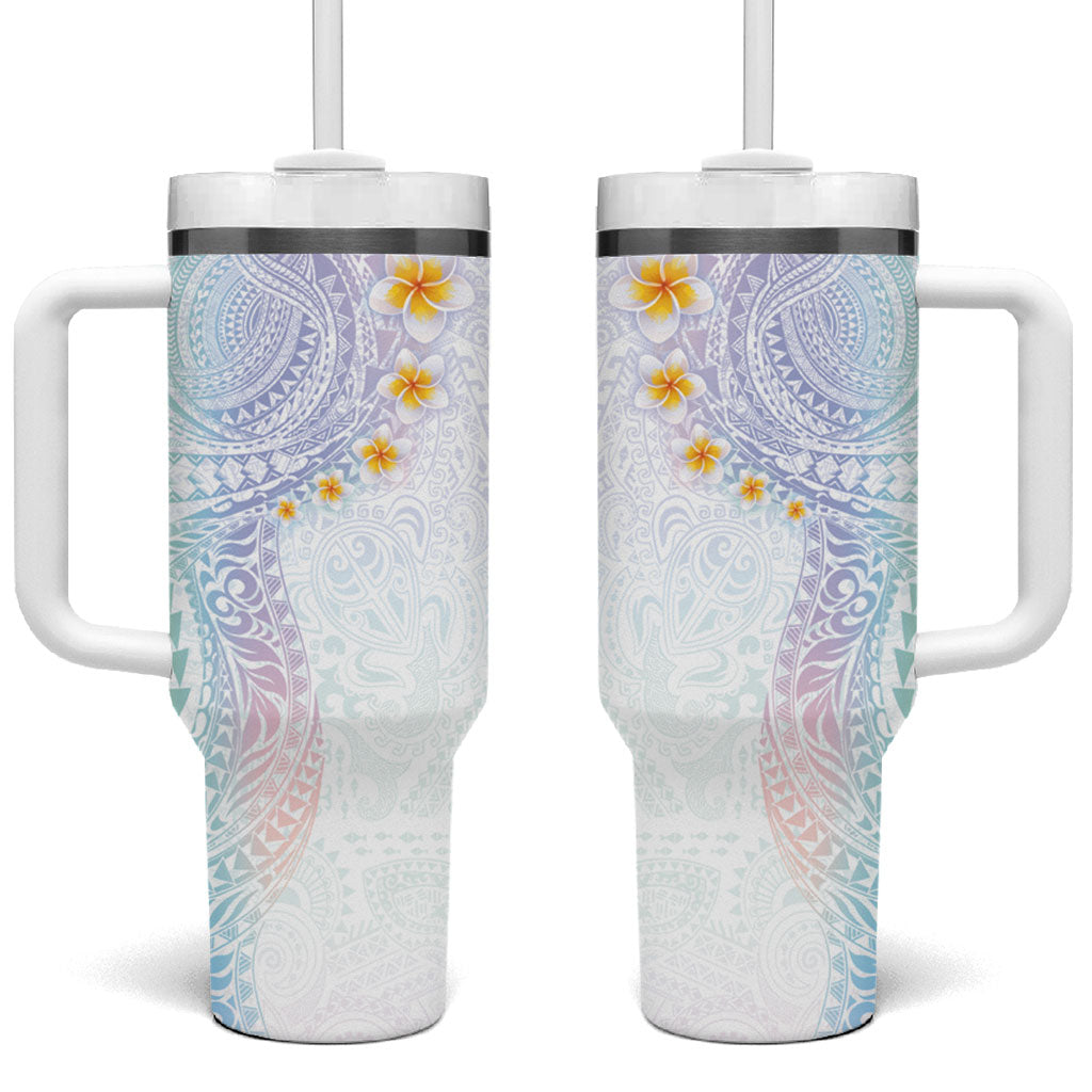 Hawaiian Tribal Tattoo and Plumeria Tumbler With Handle Polynesian Pattern Sweet
