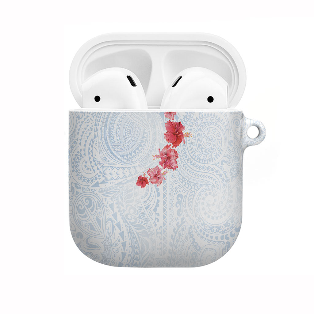 Hawaiian Tribal Tattoo and Hibiscus AirPods Case Polynesian Pattern Airy White Blue Cloud
