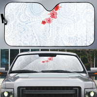 Hawaiian Tribal Tattoo and Hibiscus Auto Sun Shade Polynesian Pattern Airy White Blue Cloud
