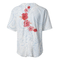 Hawaiian Tribal Tattoo and Hibiscus Baseball Jersey Polynesian Pattern Airy White Blue Cloud