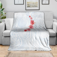 Hawaiian Tribal Tattoo and Hibiscus Blanket Polynesian Pattern Airy White Blue Cloud