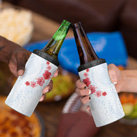 Hawaiian Tribal Tattoo and Hibiscus 4 in 1 Can Cooler Tumbler Polynesian Pattern Airy White Blue Cloud