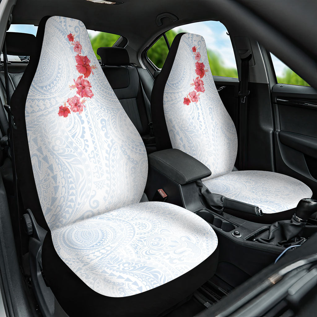 Hawaiian Tribal Tattoo and Hibiscus Car Seat Cover Polynesian Pattern Airy White Blue Cloud