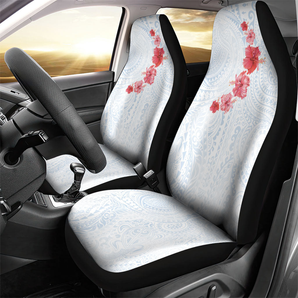 Hawaiian Tribal Tattoo and Hibiscus Car Seat Cover Polynesian Pattern Airy White Blue Cloud
