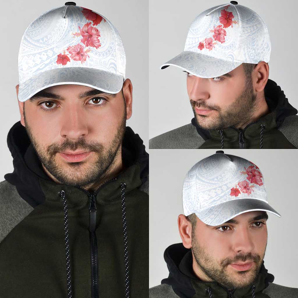 Hawaiian Tribal Tattoo and Hibiscus Classic Cap Polynesian Pattern Airy White Blue Cloud