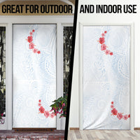 Hawaiian Tribal Tattoo and Hibiscus Door Cover Polynesian Pattern Airy White Blue Cloud