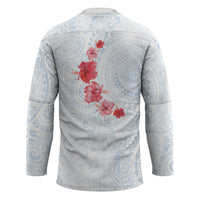 Hawaiian Tribal Tattoo and Hibiscus Hockey Jersey Polynesian Pattern Airy White Blue Cloud