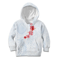 Hawaiian Tribal Tattoo and Hibiscus Kid Hoodie Polynesian Pattern Airy White Blue Cloud