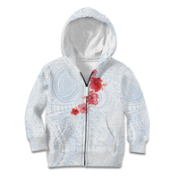 Hawaiian Tribal Tattoo and Hibiscus Kid Hoodie Polynesian Pattern Airy White Blue Cloud