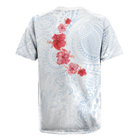 Hawaiian Tribal Tattoo and Hibiscus Rugby Jersey Polynesian Pattern Airy White Blue Cloud
