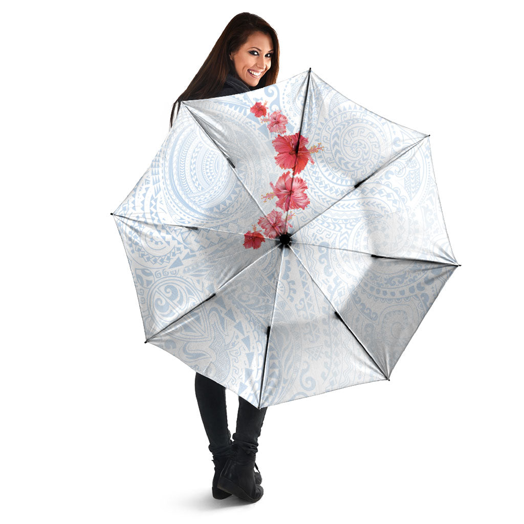 Hawaiian Tribal Tattoo and Hibiscus Umbrella Polynesian Pattern Airy White Blue Cloud