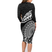 New Zealand Rugby Family Matching Long Sleeve Bodycon Dress and Hawaiian Shirt Maori Warrior Rugby Silver Fern Tribal Pattern LT03 - Polynesian Pride