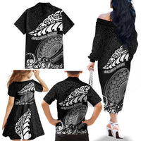 New Zealand Rugby Family Matching Off Shoulder Long Sleeve Dress and Hawaiian Shirt Maori Warrior Rugby Silver Fern Tribal Pattern LT03 - Polynesian Pride