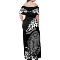 New Zealand Rugby Family Matching Off Shoulder Maxi Dress and Hawaiian Shirt Maori Warrior Rugby Silver Fern Tribal Pattern LT03 - Polynesian Pride