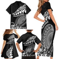 New Zealand Rugby Family Matching Short Sleeve Bodycon Dress and Hawaiian Shirt Maori Warrior Rugby Silver Fern Tribal Pattern LT03 - Polynesian Pride