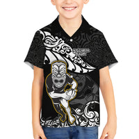 New Zealand Rugby Kid Hawaiian Shirt Maori Warrior Rugby Silver Fern Tribal Pattern LT03 Kid Black - Polynesian Pride
