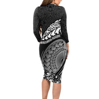 New Zealand Rugby Long Sleeve Bodycon Dress Maori Warrior Rugby Silver Fern Tribal Pattern LT03 - Polynesian Pride