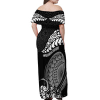 New Zealand Rugby Off Shoulder Maxi Dress Maori Warrior Rugby Silver Fern Tribal Pattern LT03 - Polynesian Pride