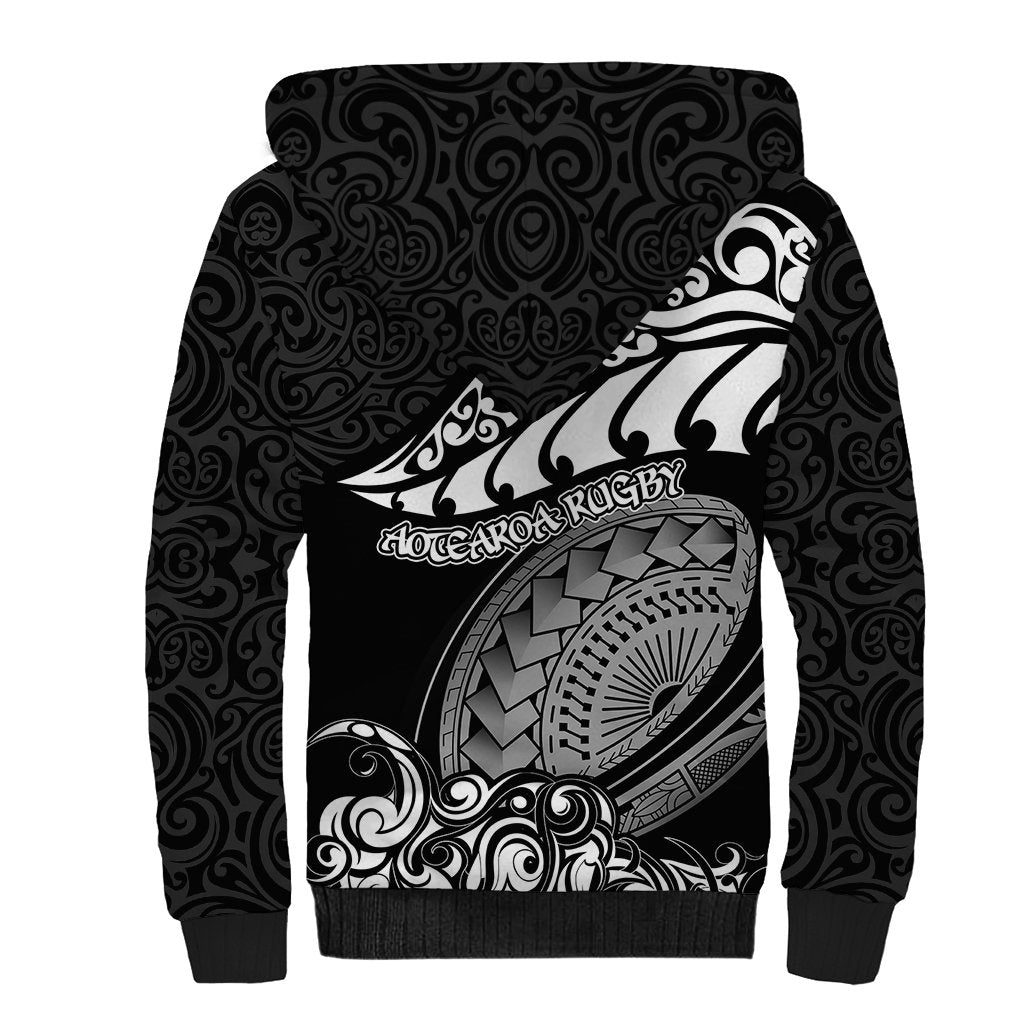 New Zealand Rugby Sherpa Hoodie Maori Warrior Rugby Silver Fern Tribal Pattern LT03 - Polynesian Pride