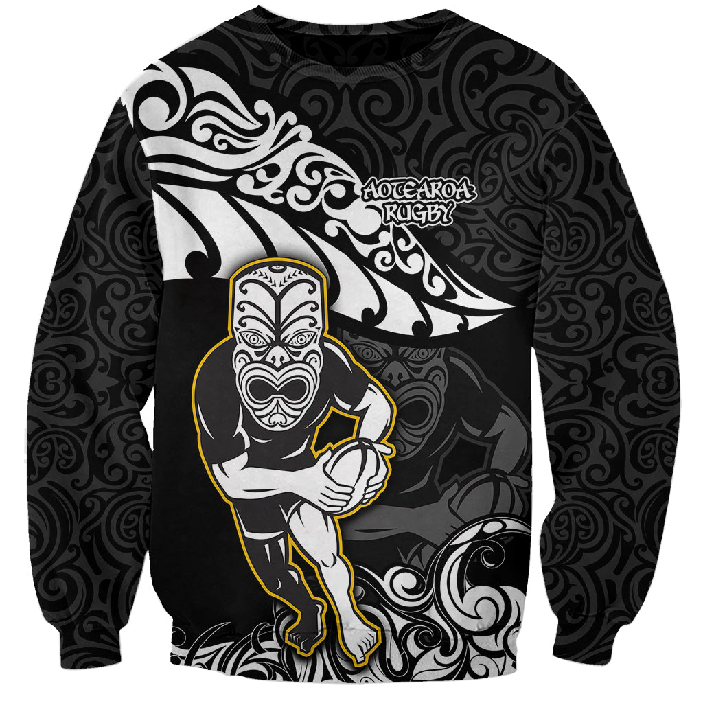 New Zealand Rugby Sweatshirt Maori Warrior Rugby Silver Fern Tribal Pattern LT03 Unisex Black - Polynesian Pride