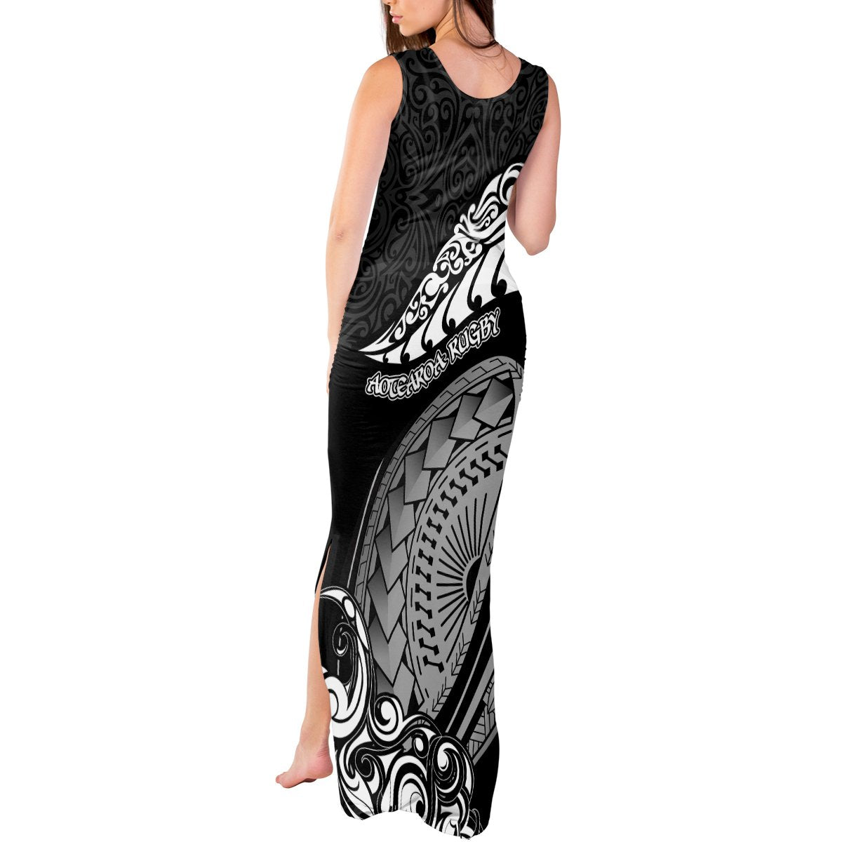 New Zealand Rugby Tank Maxi Dress Maori Warrior Rugby Silver Fern Tribal Pattern LT03 - Polynesian Pride