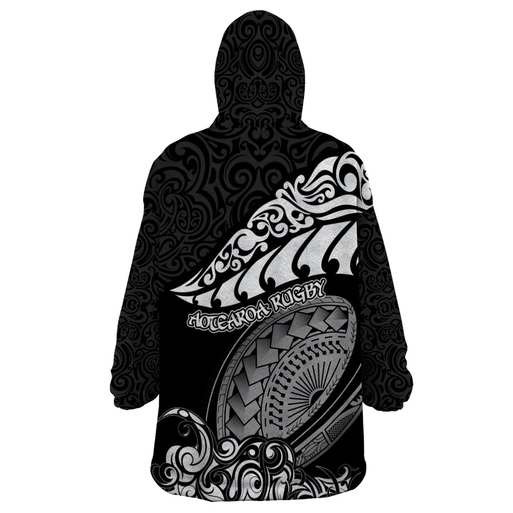 New Zealand Rugby Wearable Blanket Hoodie Maori Warrior Rugby Silver Fern Tribal Pattern LT03 - Polynesian Pride