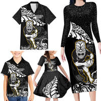 Custom New Zealand Rugby Family Matching Long Sleeve Bodycon Dress and Hawaiian Shirt Maori Warrior Rugby Silver Fern Tribal Pattern LT03 - Polynesian Pride