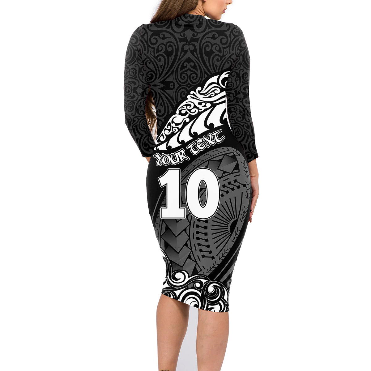 Custom New Zealand Rugby Family Matching Long Sleeve Bodycon Dress and Hawaiian Shirt Maori Warrior Rugby Silver Fern Tribal Pattern LT03 - Polynesian Pride