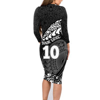 Custom New Zealand Rugby Family Matching Long Sleeve Bodycon Dress and Hawaiian Shirt Maori Warrior Rugby Silver Fern Tribal Pattern LT03 - Polynesian Pride