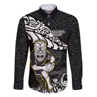 Custom New Zealand Rugby Family Matching Mermaid Dress and Hawaiian Shirt Maori Warrior Rugby Silver Fern Tribal Pattern LT03 Dad's Shirt - Long Sleeve Black - Polynesian Pride