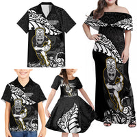 Custom New Zealand Rugby Family Matching Off Shoulder Maxi Dress and Hawaiian Shirt Maori Warrior Rugby Silver Fern Tribal Pattern LT03 - Polynesian Pride