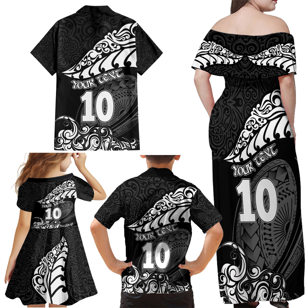Custom New Zealand Rugby Family Matching Off Shoulder Maxi Dress and Hawaiian Shirt Maori Warrior Rugby Silver Fern Tribal Pattern LT03 - Polynesian Pride