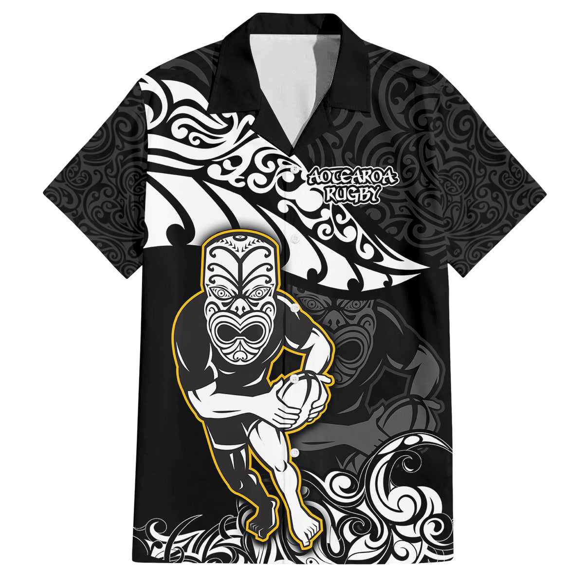 Custom New Zealand Rugby Family Matching Off Shoulder Maxi Dress and Hawaiian Shirt Maori Warrior Rugby Silver Fern Tribal Pattern LT03 Dad's Shirt - Short Sleeve Black - Polynesian Pride