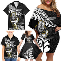 Custom New Zealand Rugby Family Matching Off Shoulder Short Dress and Hawaiian Shirt Maori Warrior Rugby Silver Fern Tribal Pattern LT03 - Polynesian Pride