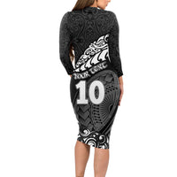 Custom New Zealand Rugby Long Sleeve Bodycon Dress Maori Warrior Rugby Silver Fern Tribal Pattern LT03 - Polynesian Pride