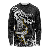 Custom New Zealand Rugby Long Sleeve Shirt Maori Warrior Rugby Silver Fern Tribal Pattern LT03 Unisex Black - Polynesian Pride