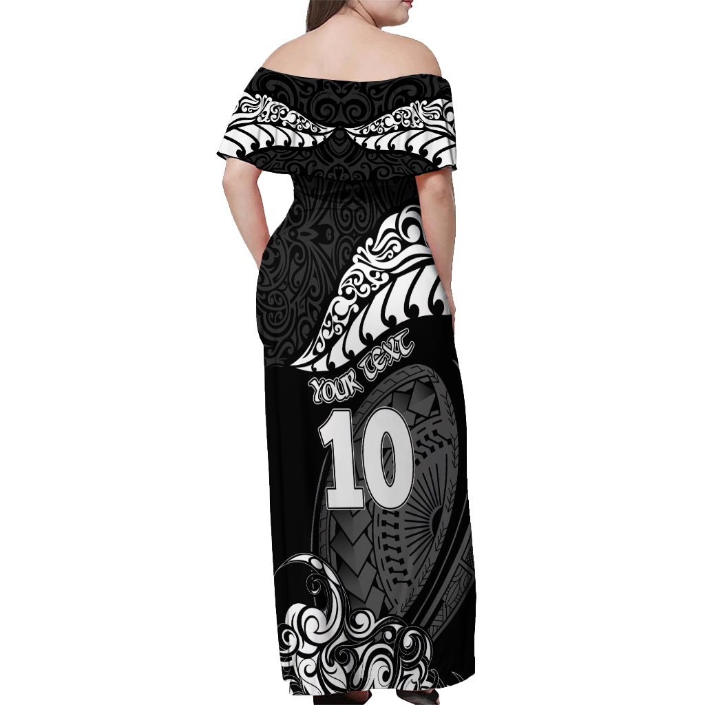Custom New Zealand Rugby Off Shoulder Maxi Dress Maori Warrior Rugby Silver Fern Tribal Pattern LT03 - Polynesian Pride