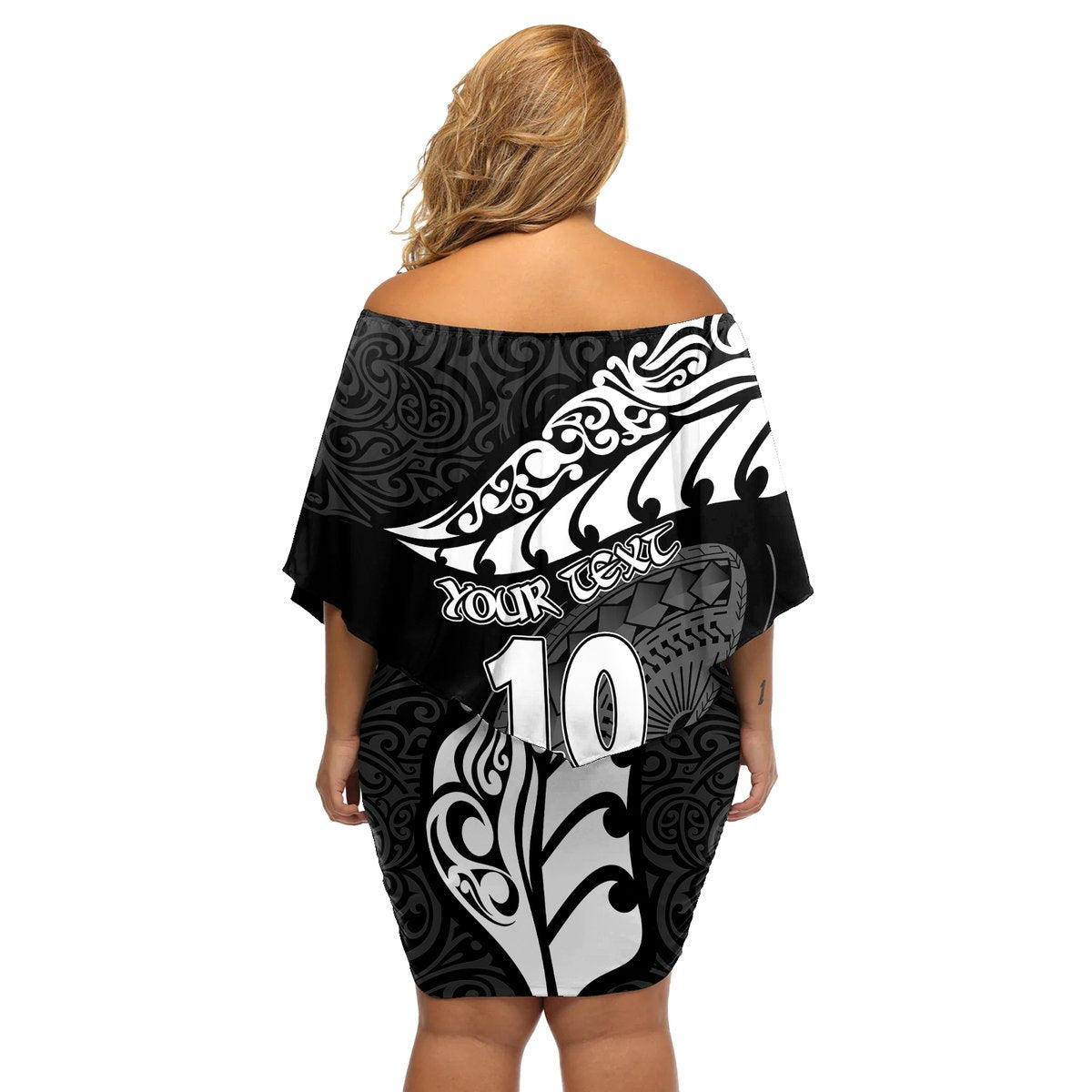 Custom New Zealand Rugby Off Shoulder Short Dress Maori Warrior Rugby Silver Fern Tribal Pattern LT03 - Polynesian Pride