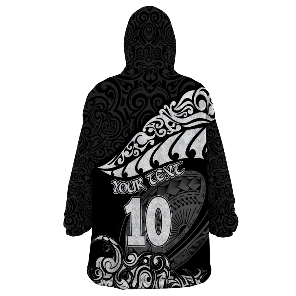Custom New Zealand Rugby Wearable Blanket Hoodie Maori Warrior Rugby Silver Fern Tribal Pattern LT03 - Polynesian Pride
