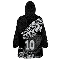 Custom New Zealand Rugby Wearable Blanket Hoodie Maori Warrior Rugby Silver Fern Tribal Pattern LT03 - Polynesian Pride