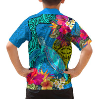 Polynesian Family Matching Off Shoulder Long Sleeve Dress and Hawaiian Shirt The Turtle Jung Flower with Maori Pattern Ethnic Style LT03 - Polynesian Pride