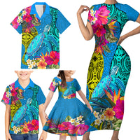Polynesian Family Matching Short Sleeve Bodycon Dress and Hawaiian Shirt The Turtle Jung Flower with Maori Pattern Ethnic Style LT03 - Polynesian Pride