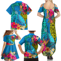 Polynesian Family Matching Summer Maxi Dress and Hawaiian Shirt The Turtle Jung Flower with Maori Pattern Ethnic Style LT03 - Polynesian Pride