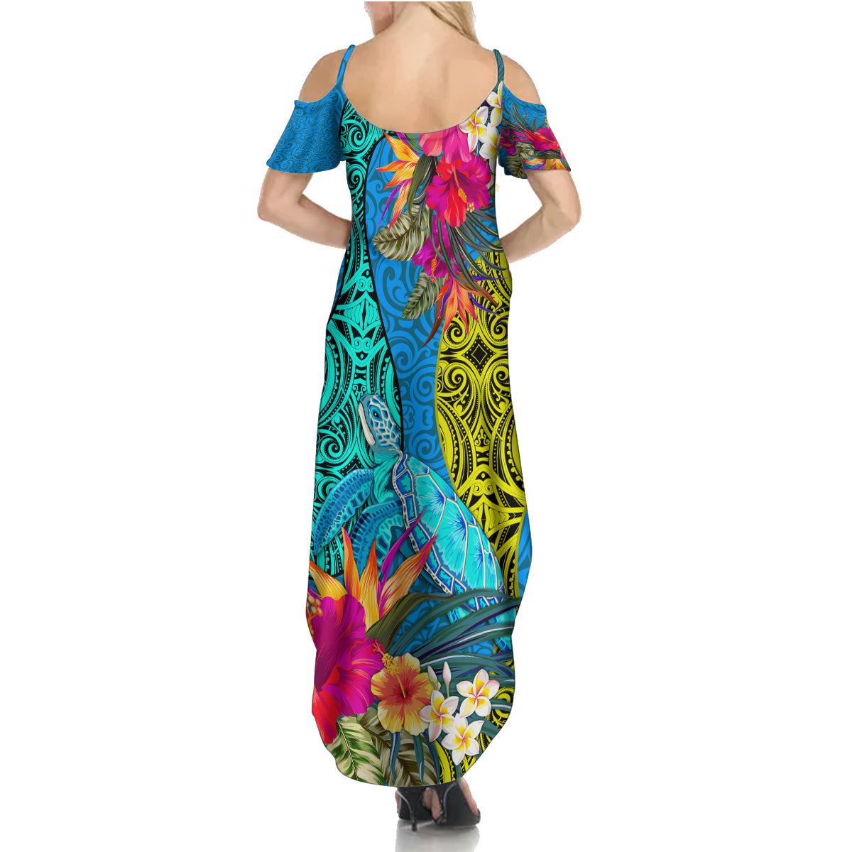Polynesian Family Matching Summer Maxi Dress and Hawaiian Shirt The Turtle Jung Flower with Maori Pattern Ethnic Style LT03 - Polynesian Pride