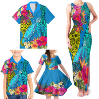 Polynesian Family Matching Tank Maxi Dress and Hawaiian Shirt The Turtle Jung Flower with Maori Pattern Ethnic Style LT03 - Polynesian Pride