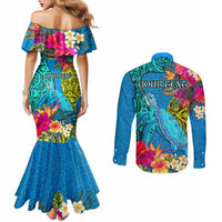 custom-polynesian-couples-matching-mermaid-dress-and-long-sleeve-button-shirts-the-turtle-jung-flower-with-maori-pattern-ethnic-style
