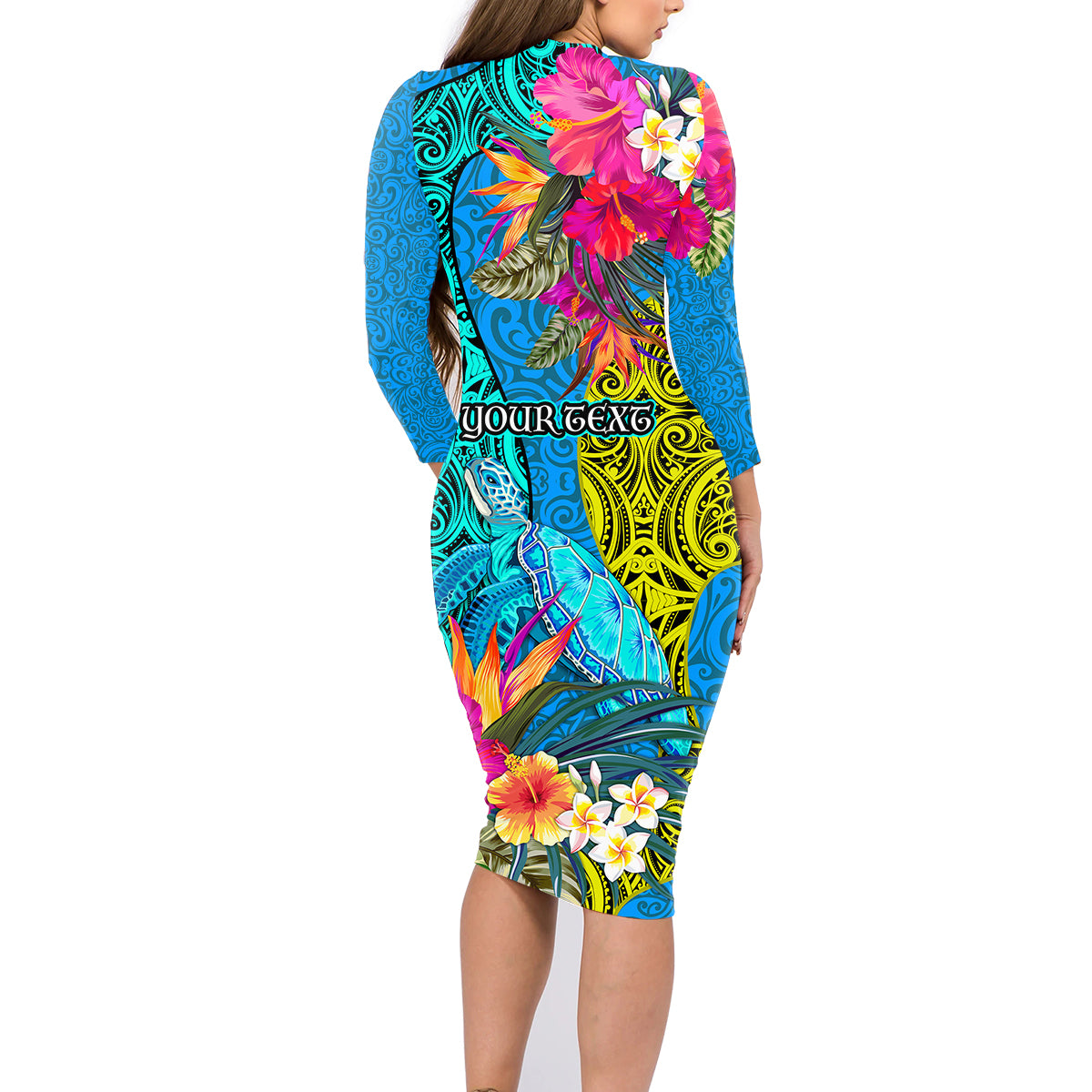 Custom Polynesian Family Matching Long Sleeve Bodycon Dress and Hawaiian Shirt The Turtle Jung Flower with Maori Pattern Ethnic Style LT03 - Polynesian Pride