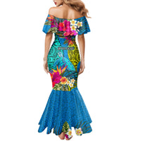 Custom Polynesian Family Matching Mermaid Dress and Hawaiian Shirt The Turtle Jung Flower with Maori Pattern Ethnic Style LT03 - Polynesian Pride